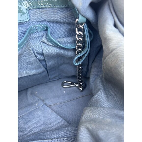 RARE VTG Y2K Lockheart shoulder teal blue patent leather bag large with dustbag - Picture 12 of 15